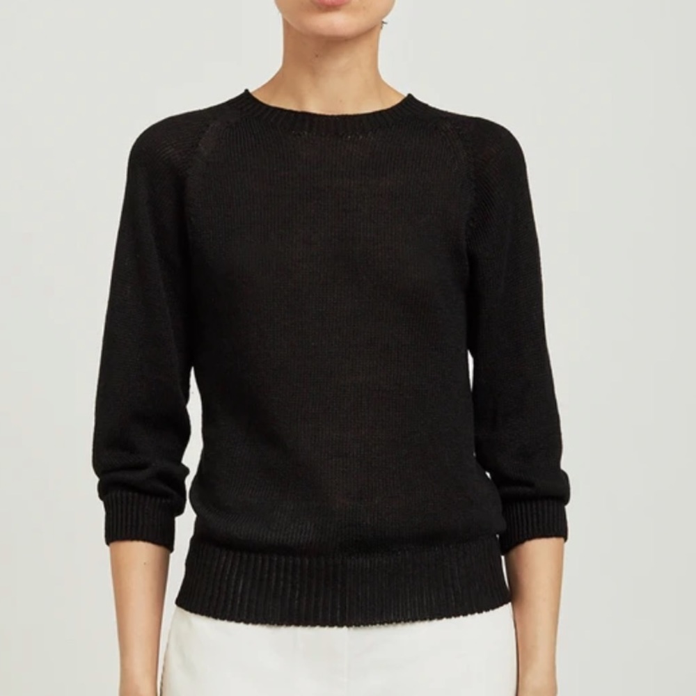 Margaret Howell MHL. Classic Crew Linen Wool Knit Pullover Sweater in Navy